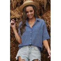 Blue Short Sleeve Striped Shirt