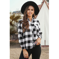 Black Buffalo Plaid Button Pocket Blouse