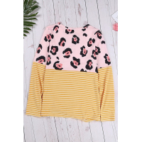 Yellow Long Sleeve Leopard Stripe Print Casual Top