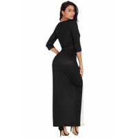 Black White Color Block Side Slit Maxi Dress