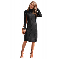 Black Hand Knitted High Neck Sweater Dress