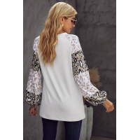 Beige Leopard Print Bubble Sleeve Top