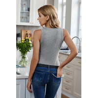 Solid Gray Round Neck Ribbed Tank Top