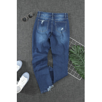 Blue Medium Wash High Rise Distressed Skinny Jeans