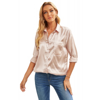 Apricot Satin Button Shirt with Pocket