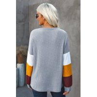 Gray Colorblock Lantern Sleeve Blouse