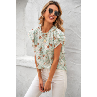 Green Floral Ruffle Short Sleeve Tee