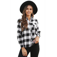 Black Buffalo Plaid Button Pocket Blouse