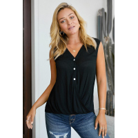 Black V-Neck Front Irregular Twist Hem Tank Top