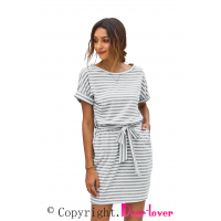 Stripes Pocketed T-shirt Dress with Belt