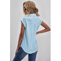 Sky Blue Turn-down Collar Button Front Tank