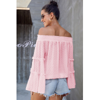 Pink Swiss Dot Off The Shoulder Top