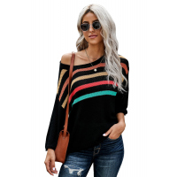 Multicolor Stripes Print Black Knit Top