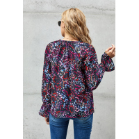 Black Split Neck Printed Blouse