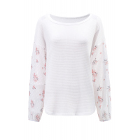 White Blossom Contrast Swiss Dot Knit Top