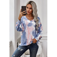 Long Sleeve Tie Dye Print V Neck Top