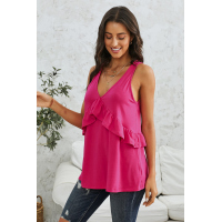 Rose Ruffle Detail Loose Flowy Tank Top