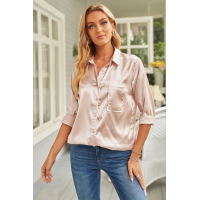 Apricot Satin Button Shirt with Pocket