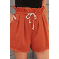 Orange Frilled Drawstring Waist High Rise Shorts