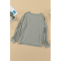 Green V-neck Lantern Sleeve Knit Long Sleeve Top