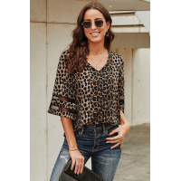 Leopard 3/4 Flared Sleeve Blouse