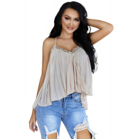 Khaki Deep V Neck Wrap Spaghetti Strap Tank Top