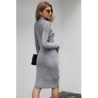 Gray High Neck Textured Bodycon Sweater Dress