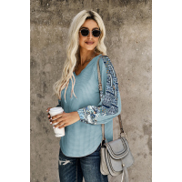 Sky Blue Contrast Eyelet Thermal Knit Top