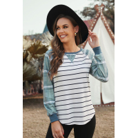 Green Plaid Raglan Sleeve Striped Top