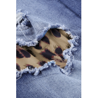 Blue Hollow Out Leopard Patchwork Distressed Jeans 