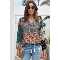 Multicolor Floral Print Peasant Blouse