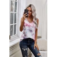 Pink Tie Dye Ruffled V-Neck Tank