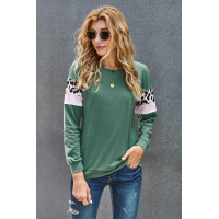 Mint Long Sleeve Leopard Stripes Blouse