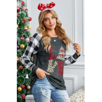 Plaid Christmas Print Long Sleeve Top