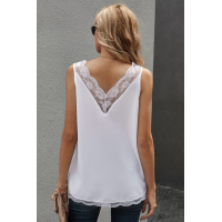 White Sexy V Neck Lace Detail Vest