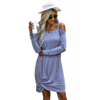 Sky Blue Cold Shoulder Twist Knit Mini Dress