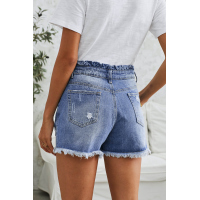 Sky Blue High Rise Ruffle Waist Denim Shorts