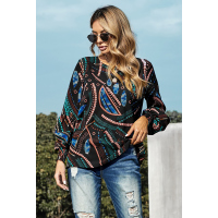 Black Printed Lantern Sleeve Top