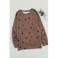 Khaki Round Neck Star Print Long Sleeve Top