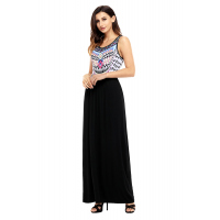 Stylish Aztec Print Sleeveless Black Maxi Dress