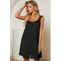 Black V Neck Lace Shoulder Sleeveless Mini Dress