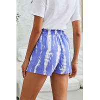 Blue Tie Dye Drawstring Casual Shorts