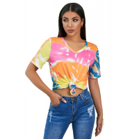 Yellow Gradient Tie Dye V Neck T-shirt