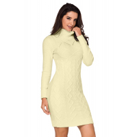 Apricot Cable Knit High Neck Sweater Dress