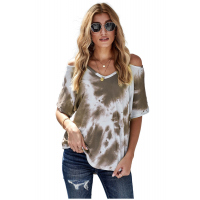 Taupe Tie Dye Cold Shoulder Blouse