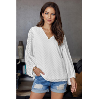 White Balloon Sleeve Textured Blouse