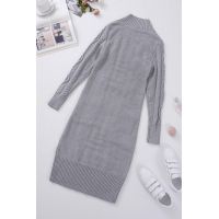 Gray High Neck Textured Bodycon Sweater Dress