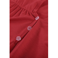 Red Buttoned Detail Cotton Blend Short Sleeve T-shirt