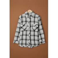 Plaid Curved Hem Pocket Tab-Sleeve Shirt 