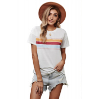 White Striped Print T-shirt